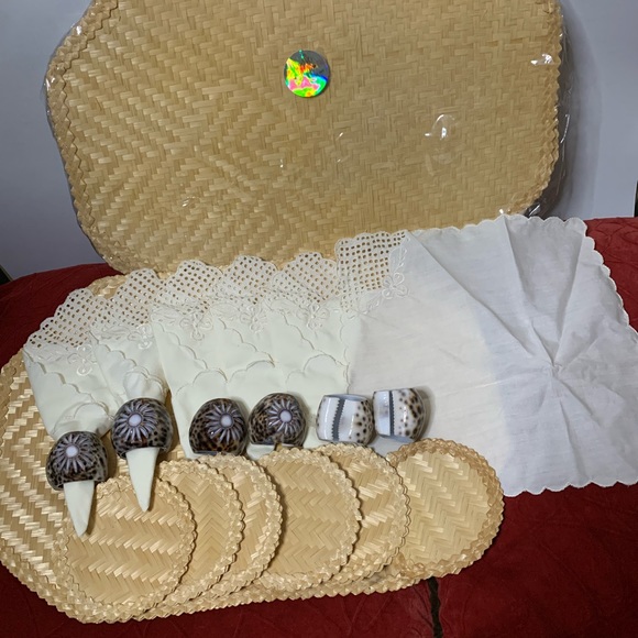 ♥️Juego de tapetes para mesa de 5,Echo a mano de palma natural y caracoles♥️#CAM - Picture 7 of 14